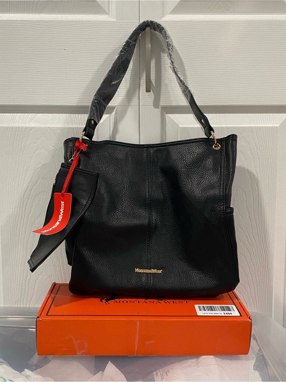 Montana West Black Pebbled Shoulder Bag with Gold Logo